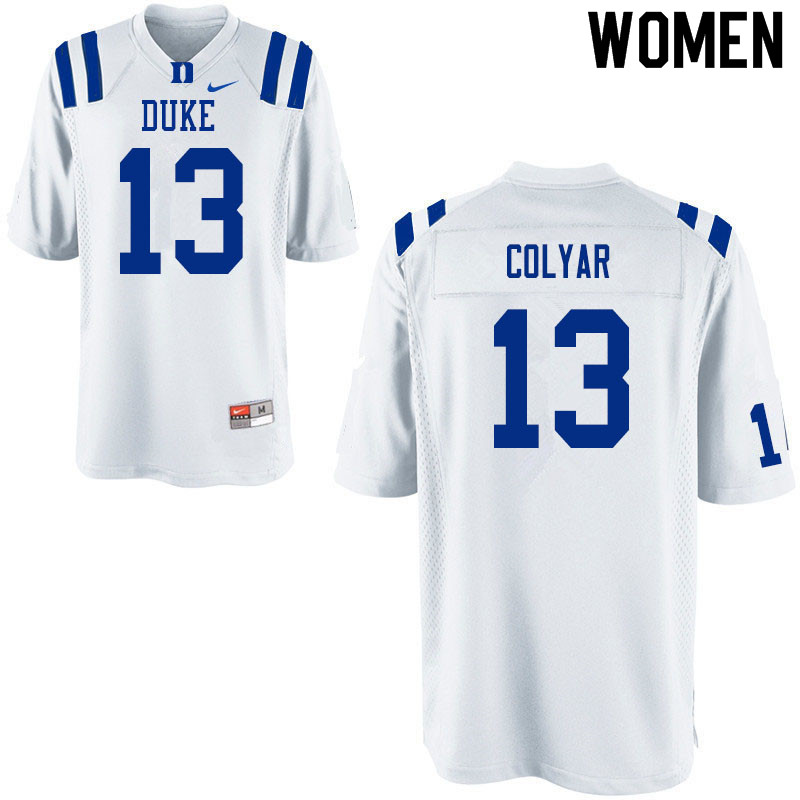 Women #13 Jack Colyar Duke White Devils College Football Jerseys Sale-White - Click Image to Close